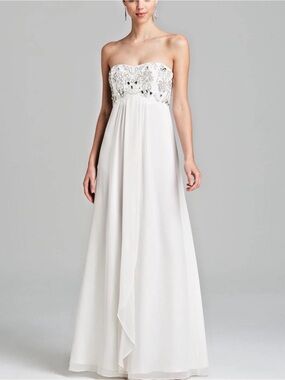 Aidan Mattox Ivory Chiffon Beaded  Sweetheart Empire Formal Gown size 10